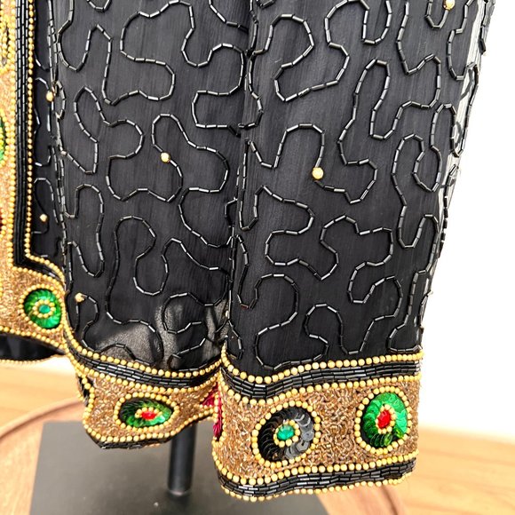 80's Silk Beaded Evening Jacket - Lawrence Kazar - SIze Petite Medium - Picture 6 of 11